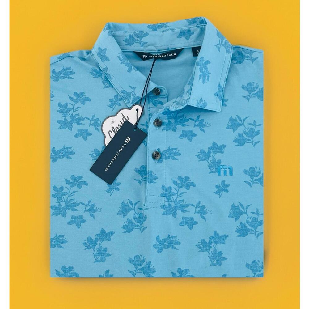 $104 Men's Travis Mathew “Port Day” Polo Golf Shirt Light Blue Size Small